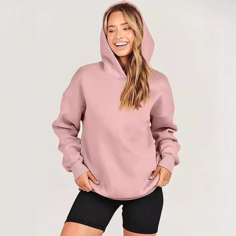 Women Oversized Hooded Sweatshirt Polyester Spandex Drop Shoulder Long Sleeve Hoodie Casual Sporty Minimalist Top