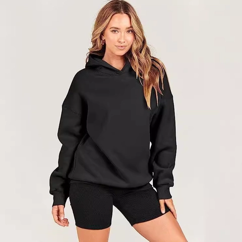 Women Oversized Hooded Sweatshirt Polyester Spandex Drop Shoulder Long Sleeve Hoodie Casual Sporty Minimalist Top