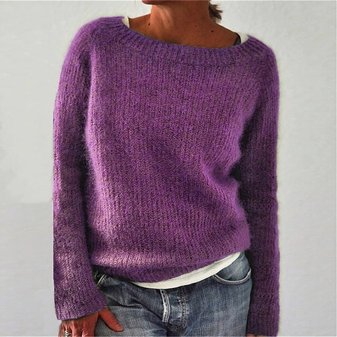 Dames Gebreide Trui Ronde Hals Lange Mouwen Losse Pasvorm Casual Zacht Polyester Mohair Stijl Effen Kleur Top