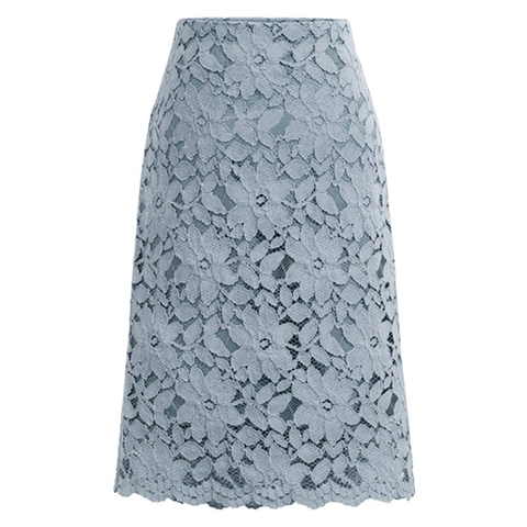 Gonna Midi in Pizzo Floreale Elegante da Donna Vita Alta Linea a A Bordo a Festone Traforata Moda Ufficio Festa Gonna