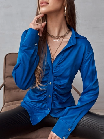 Chemisier Élégant en Satin Plissé à Manches Longues pour Femmes Couleur Unie Chemise de Bureau Chic Navette Haut Effet Soie
