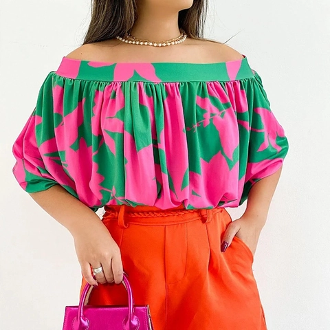 Vrouwen Off Shoulder Tropische Print Top Zomer Casual Kleurrijke Strepen Korte Mouw Vleermuismouw Blouse Vakantie T-Shirt
