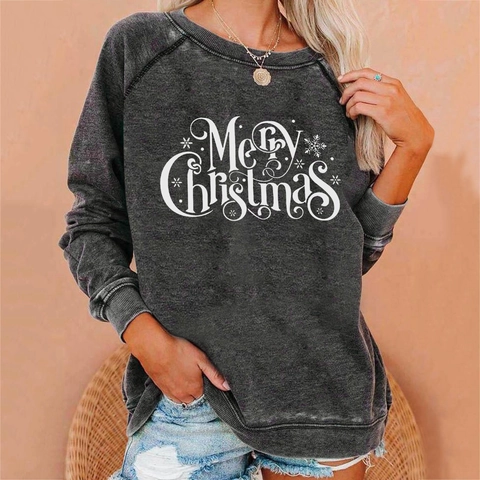 Women's Christmas Printed Sweatshirt Long Sleeve Round Neck Loose Fit Cotton Blend Plaid Leopard Holiday Pullover Tops