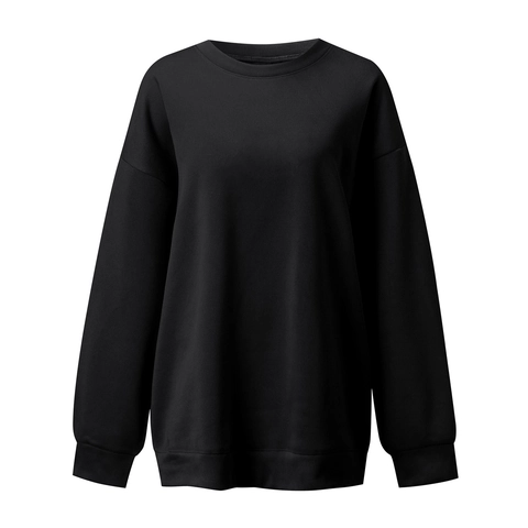 Women's Casual Loose Sweatshirt Solid Color Crew Neck Drop Shoulder Long Sleeve Pullover Mid Length Fleece Jersey Top