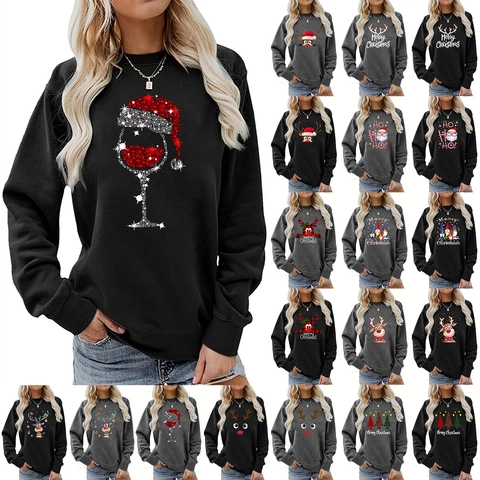 Vrouwen Kerst Print Sweatshirt Ruime Ronde Hals Lange Mouw Pullover Vakantie Kerstman Rendier Grafische Xmas Top