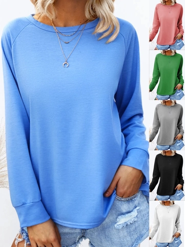 Maglietta da Donna Casual Tinta Unita Girocollo Manica Lunga Raglan Pullover Autunno Inverno Leggera Streetwear Top