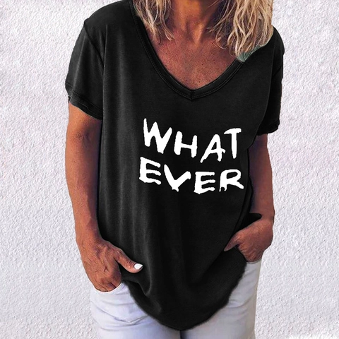 Dames Casual V-hals Korte Mouwen T-shirt Katoenmix Lettera Print Whatever Top Streetwear Mode Grote Maten Tee