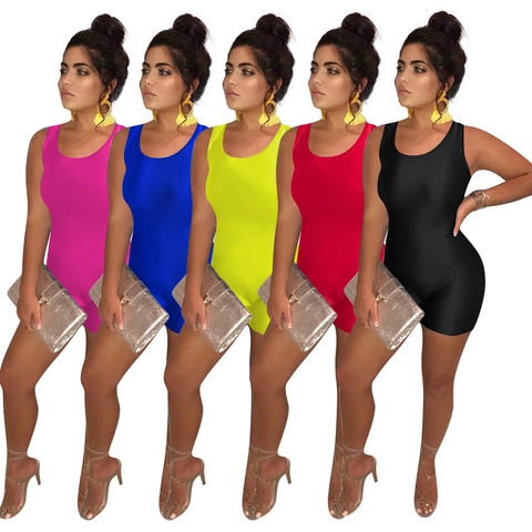 Mameluco Ajustado Sexy sin Mangas con Espalda Descubierta para Mujer Mono Corto Ajustado de Color Sólido