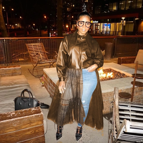 Women Sexy Faux Leather Mesh Splicing Long Jacket Asymmetrical Zipper Lapel Outerwear Streetwear For Autumn Winter Party