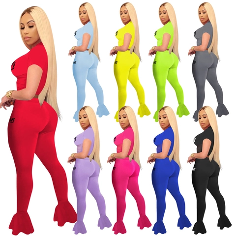 Ensemble Deux Pièces Sexy en Mesh Patchwork pour Femmes Crop Top et Pantalon Évasé Taille Haute Survêtement Côtelé Coupe Slim Streetwear