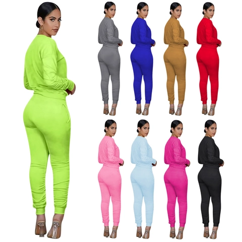 Completo Casual Donna Faith Stampa Lettere Girocollo Manica Lunga Top Pantaloni Jogger Increspati Tuta per Allenamento Quotidiano