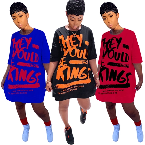 Women Slogan Graphic Print Oversized T-Shirt Dress Loose Batwing Sleeve Round Neck Streetwear Summer Midi Casual Dress