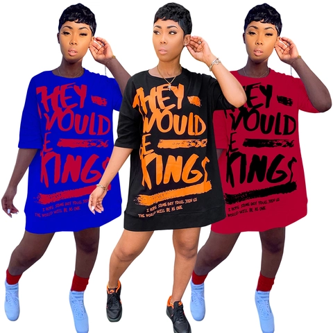 Women Slogan Graphic Print Oversized T-Shirt Dress Loose Batwing Sleeve Round Neck Streetwear Summer Midi Casual Dress