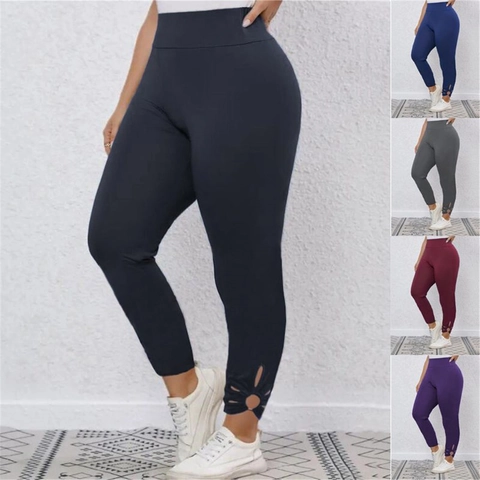 Leggings a Vita Alta da Donna Con Fondo a Petalo Traforato Pantaloni Casual Elastici Slim Fit in Poliestere e Spandex