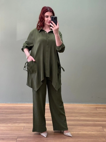 Damen Langarmhemd Und Weite Hose Set Plissee Unregelmäßiger Saum Button Down Lässig Locker Einfarbig Loungewear Outfit