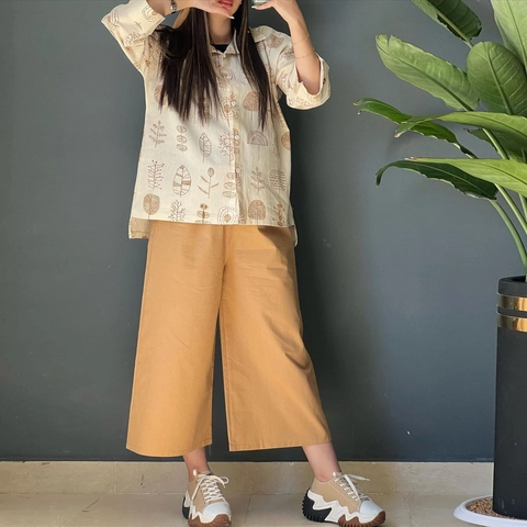 Women Casual Polyester Linen Blend Floral Print Shirt And Wide Leg Pants Set Comfortable Summer Beach Holiday Outfits