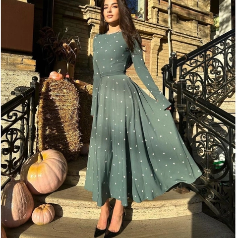 Dames Elegante Maxi-Jurk met Bloemenprint Hoge Taille Lange Mouw Ronde Hals Strikceintuur Verfijnde Vintage Casual Lange Partyjurk