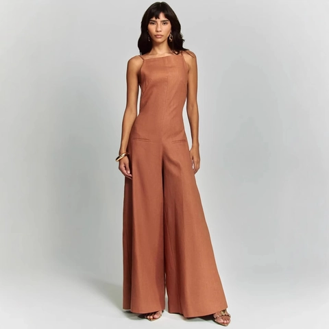 Women Sexy Backless Wide Leg Jumpsuit Square Neck Sleeveless Spaghetti Strap High Waist Long Romper Solid Color Party Outfit