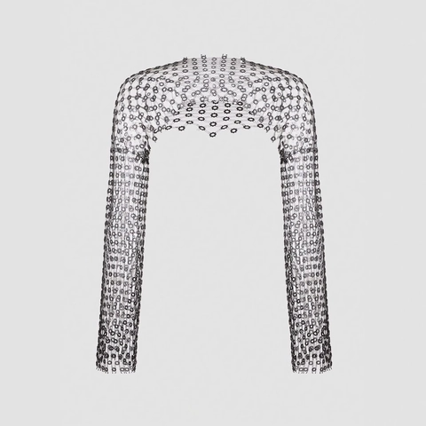 Top a Rete Sexy da Donna Traforato con Strass Fiore di Prugno Scintillante Diamante Maglietta a Maniche Lunghe per Festival Musicali