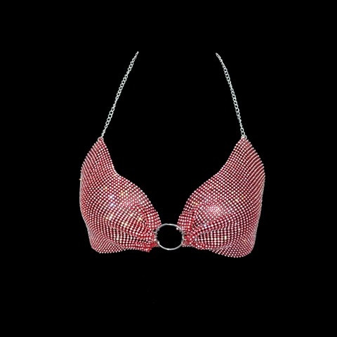 Γυναικείο Sexy Στρας Halter Crop Top Μεταλλική Αλυσίδα Χριστουγεννιάτικο Πάρτι Λαμπερό Bra Top Εξώπλατο Festival Outfit