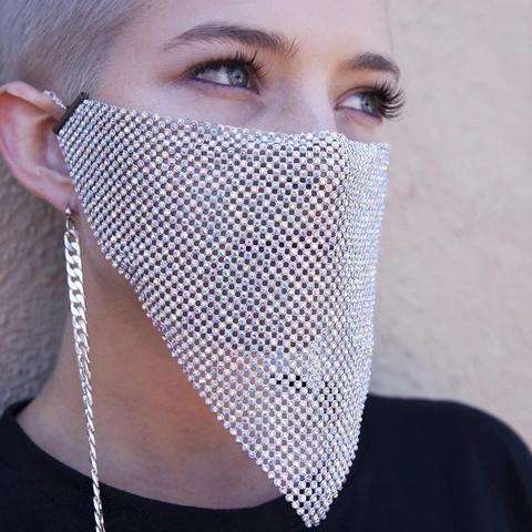 Mode Strass Gaas Gezichtsmasker Metaal Bling Kristal Sieraden Voor Feest Maskerade Nachtclub Festival Vrouwen Accessoires