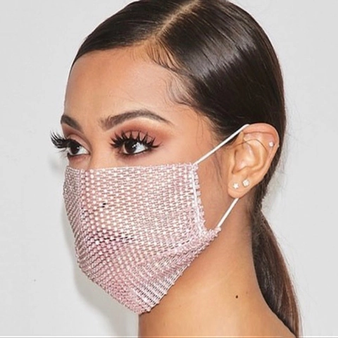 Lussuosa Maschera a Rete con Strass Brillanti Velo Decorativo Bling per Feste Night Club Spettacoli Teatrali Accessorio Donna