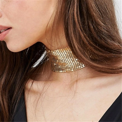 Μεταλλικό Πλέγμα με Πούλιες Κολιέ Choker Φαρδύ Λουράκι Λαιμού για Γυναίκες Κοσμήματα Φεστιβάλ Μουσικής Πάρτι Αξεσουάρ