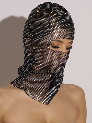Pasamontañas de Red con Strass Máscara Facial Lujo Malla Elástica Tocado para Fiesta Actuación Club Nocturno Accesorios de Moda