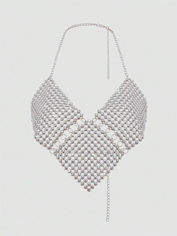 Γυναικείο Sexy Rhinestone Halter Tank Top Ασημένια Μεταλλική Αλυσίδα Κοσμήματα Σώματος Εξώπλατο V Neck Party Clubwear Festival