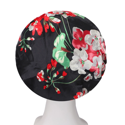 Cuffia da Notte in Raso con Stampa Floreale per Donna Con Fascia Elastica Larga per Protezione Capelli Stampa Botanica Morbida