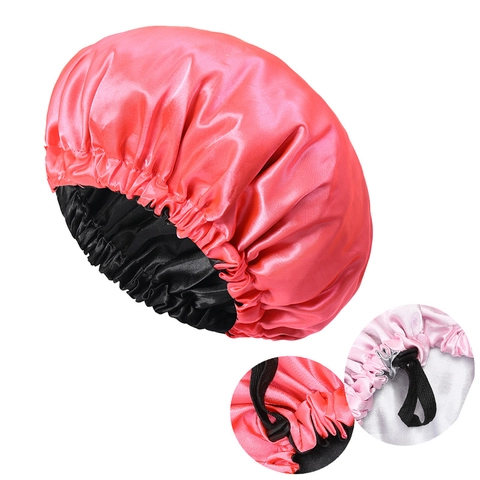 Women Reversible Satin Sleep Bonnet Layered Silk Texture Nightcap For Hair Care Elastic Wide Band Adjustable Head Cover