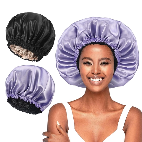Women Reversible Satin Sleep Bonnet Layered Silk Texture Nightcap For Hair Care Elastic Wide Band Adjustable Head Cover