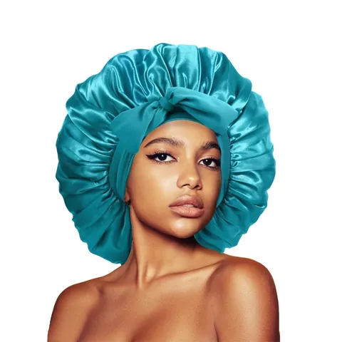Gorro de Noche de Satén Grande para Mujer Con Lazo Cintas Borde Ancho Elástico Gorro para el Cuidado del Cabello Envoltura de Cabeza