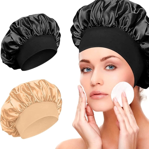 Women Satin Sleep Cap Wide Elastic Band Hair Bonnet Silky Night Hat For Hair Care Beauty Sleeping Home Bonnet Headwear