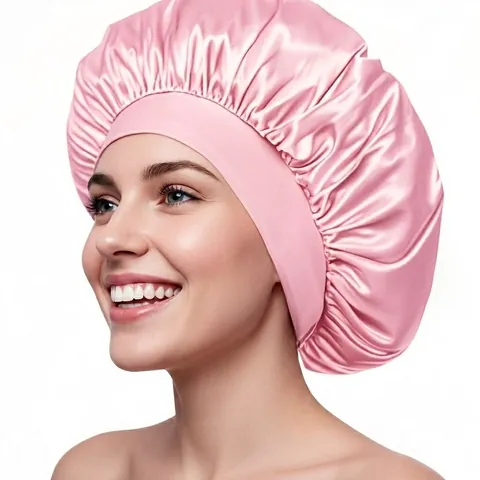 Cuffia da Notte in Raso da Donna Con Fascia Larga per Protezione Capelli Berretto Morbido Elastico Plissettato Copricapo