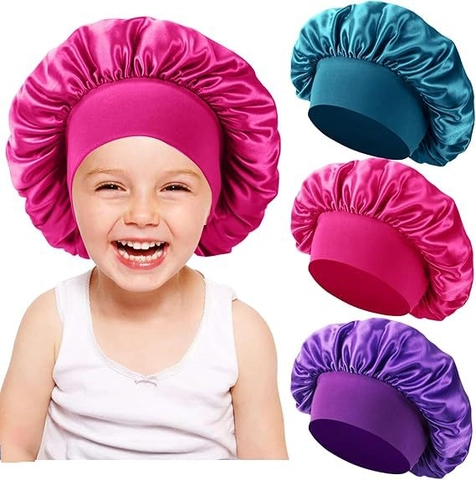 Soft Satin Sleep Cap For Kids Wide Elastic Band Hair Care Bonnet For Girls Toddlers Night Sleeping Head Wrap