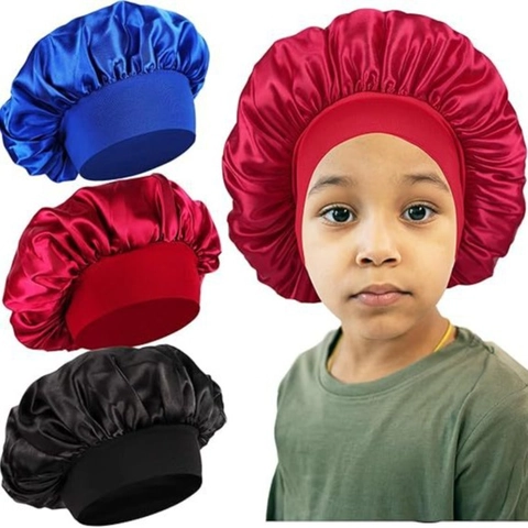 Soft Satin Sleep Cap For Kids Wide Elastic Band Hair Care Bonnet For Girls Toddlers Night Sleeping Head Wrap