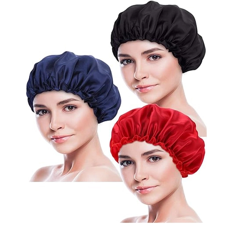 Women Satin Sleep Cap Elastic Hair Care Bonnet Solid Color Nightcap Ruffle Shower Cap For Sleeping Beauty Spa Home Use