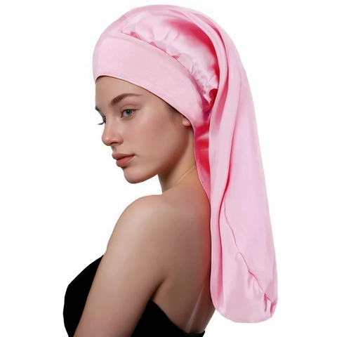Lange Satin Slaapmuts Vrouwen Haaronderhoud Brede Elastische Band Beschermende Nachtmuts Voor Vlechten Krullend Haar Effen Kleur