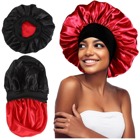 Double Layer Satin Bonnet For Women Sleeping Cap With Wide Elastic Band Silk Like Hair Care Nightcap Anti Frizz Headwear