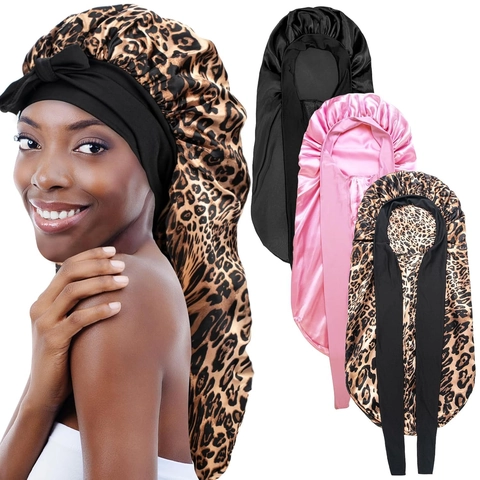 Adjustable Long Satin Bonnet For Sleeping Soft Hair Cap For Braids Curly Hair Women Satin Nightcap Hair Wrap Sleep Cap