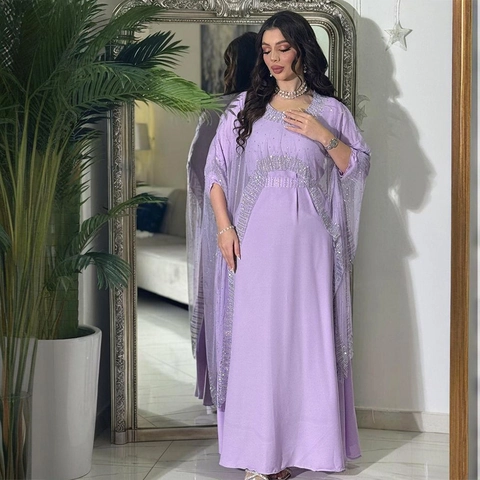 Elegante Abito Maxi Kaftan Abaya Con Strass E Perline E Scialle Per Donna Abito Da Sera Per Feste Musulmane Stile Medio Oriente