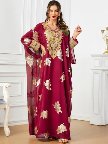 Set Kaftano Abaya Donna Elegante in Chiffon Veste Esterna E Abito Interno Foglia Oro Ricamo Pizzo Abito da Festa Modesto