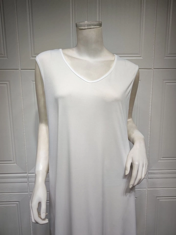Women's Simple White Knitted Sleeveless Long Dress Loose Casual Round Neck V-Neck Polyester Maxi Slip Dress For Daily Home