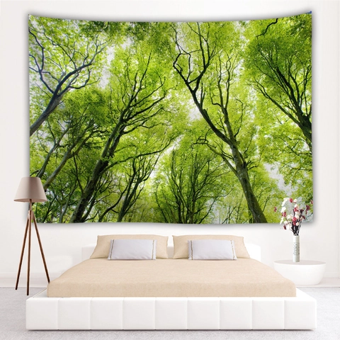 Arazzo Foresta Naturale Poliestere Da Parete Alberi Verdi Luce Solare Paesaggio Per Camera Da Letto Soggiorno Decorazioni Casa