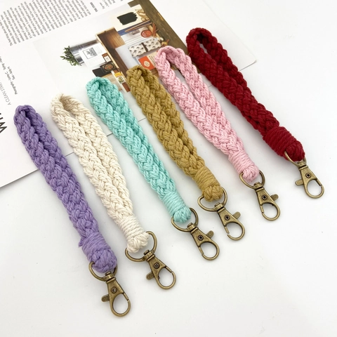 Portachiavi con Cinturino da Polso in Corda di Cotone Intrecciata a Mano Cordino Bohémien per Chiavi Telefono Borse Donna Uomo
