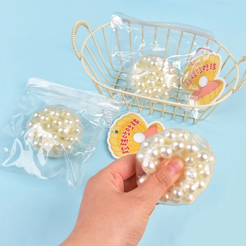 Artificial Pearl Stress Relief Squeeze Ball TPR Sensory Bead For Anxiety Relief Kids Adults Transparent Hand Exercise Desk Decor