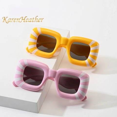 Gafas de Sol Cuadradas de Color Dopamina con Patrón de Rayas Material PC Protección UV Retro Hip Hop Trendy Unisex Outdoor
