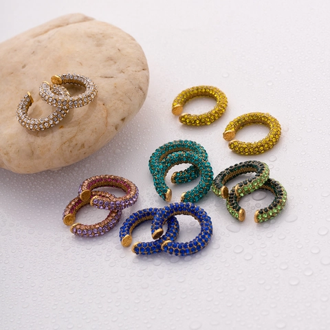 Ανοξείδωτο Ατσάλι Χρωματιστά Στρας Σχήμα C Ear Cuffs για Γυναίκες Trendy Γεωμετρικά Σκουλαρίκια Clip-On Κοσμήματα