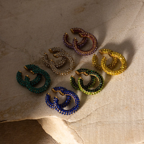 Ανοξείδωτο Ατσάλι Χρωματιστά Στρας Σχήμα C Ear Cuffs για Γυναίκες Trendy Γεωμετρικά Σκουλαρίκια Clip-On Κοσμήματα